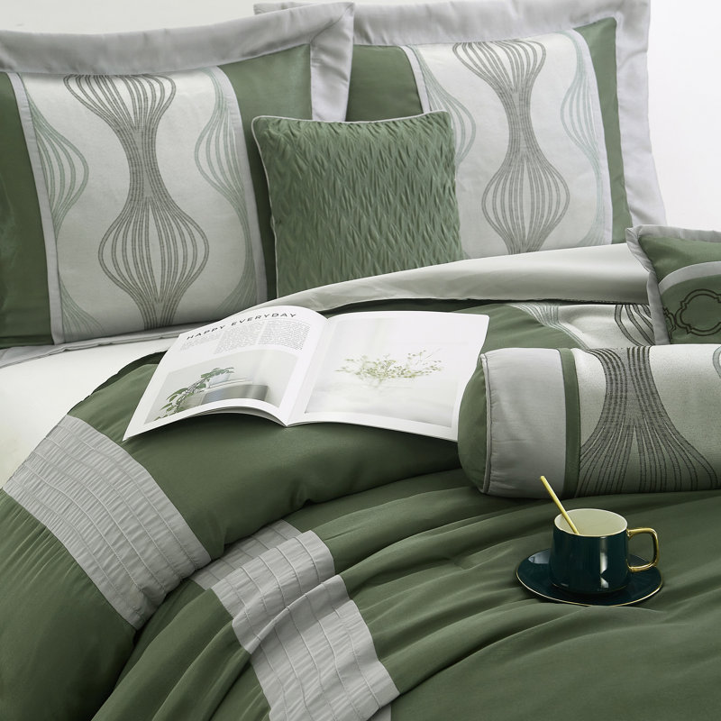 Ensemble d'édredon en jacquard en microfibre 15 pièces Kath, Grey, Queen Comforter + 14 Additional Pieces