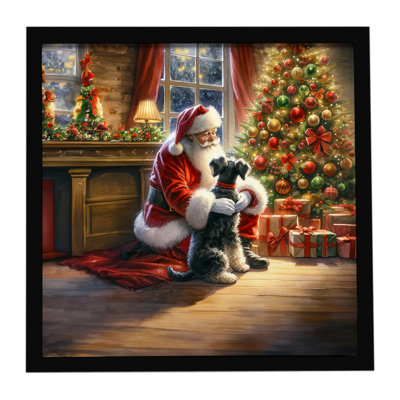 Schnauzer and Santa Claus, reproduction d'art encadrée