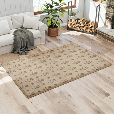 Doux tapis en flanelle douce antidérapant Motif floral Motif répétitif sur fond beige Tapis de sol absorbant pour la maison Chambre à coucher Salon Décoration de salle de bain