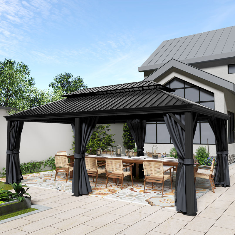 Aluminum Patio Gazebo, Black, Black, 19' W x 10' D