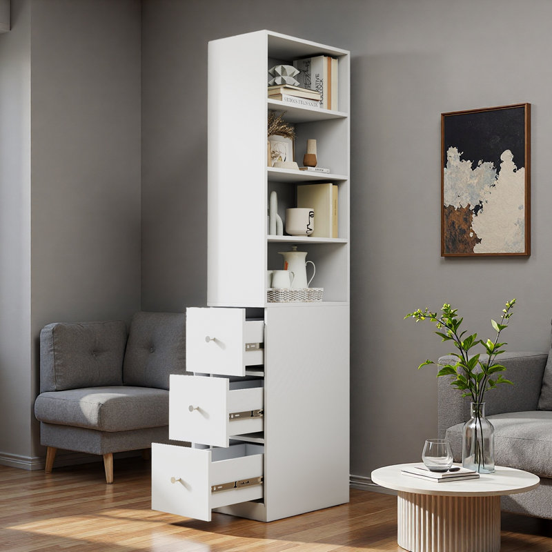 Grande armoire de rangement moderne 70,87 po avec 3 tiroirs latéraux, une bibliothèque en bois à 4 niveaux pour le salon, le bureau personnel et la salle à manger