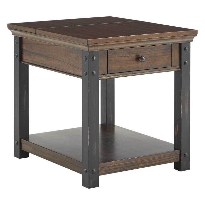 Kennemer End Table with Storage and Built-In Outlets, Dark Cherry