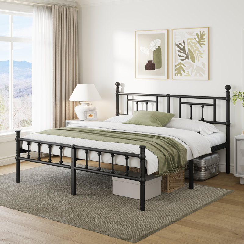 King Metal Bed Frame with Headboard, Underbed Storage, No Box Spring Needed, Easy Assembly, King, 14"