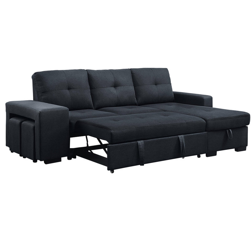 Canapé-lit modulaire en lin 97 po avec méridienne de rangement et rembourrage de siège gris foncé non amovible