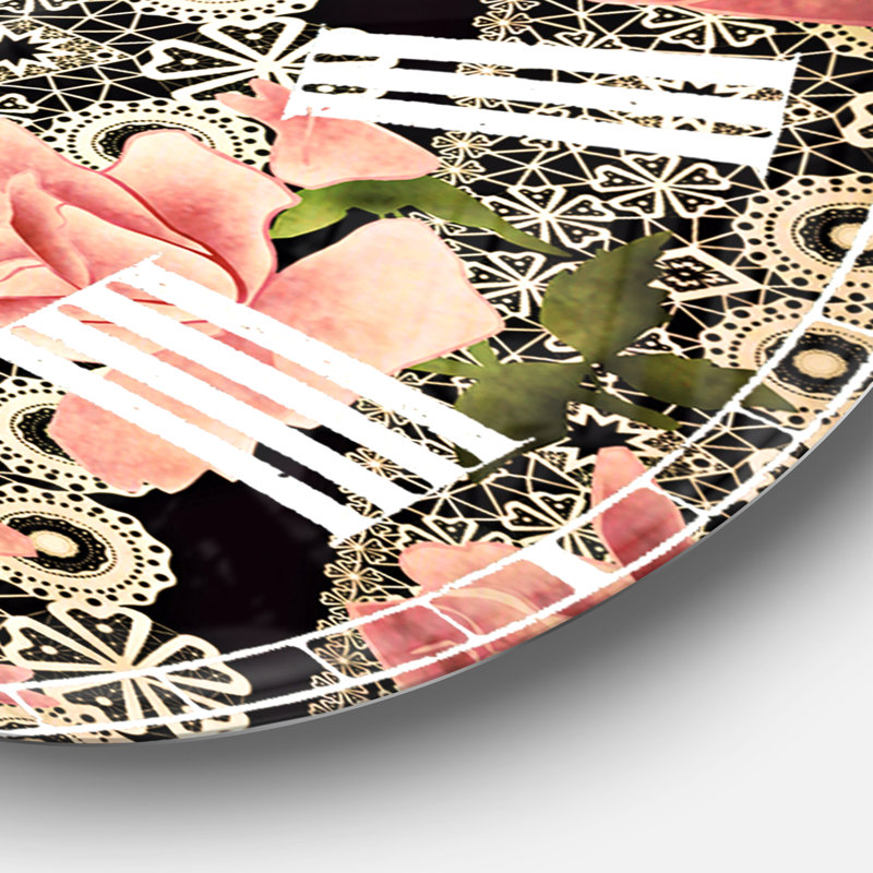 Motif de roses noires - Horloge murale traditionnelle, Surdimensionné
