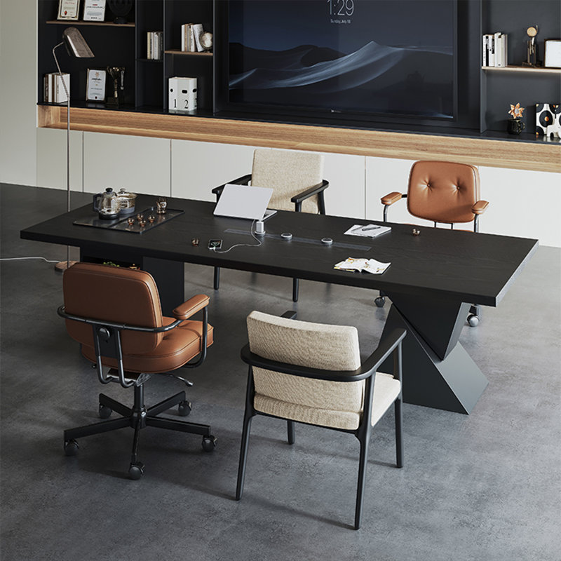 Table à thé et table de conférence de 78,74 po style français rétro en bois massif noir