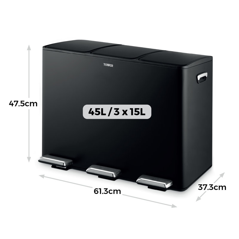 45 Litre Step On Recycling Bin, Black