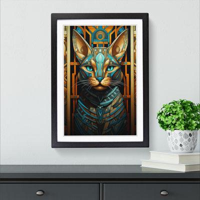 Egyptian Cat Orphism - Single Picture Frame Print on Wood