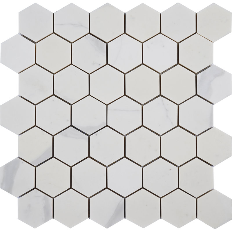 2" x 2" Engineered Stone Honeycomb Mosaic Wall & Floor Tile, Corchia Arabescato/Gray