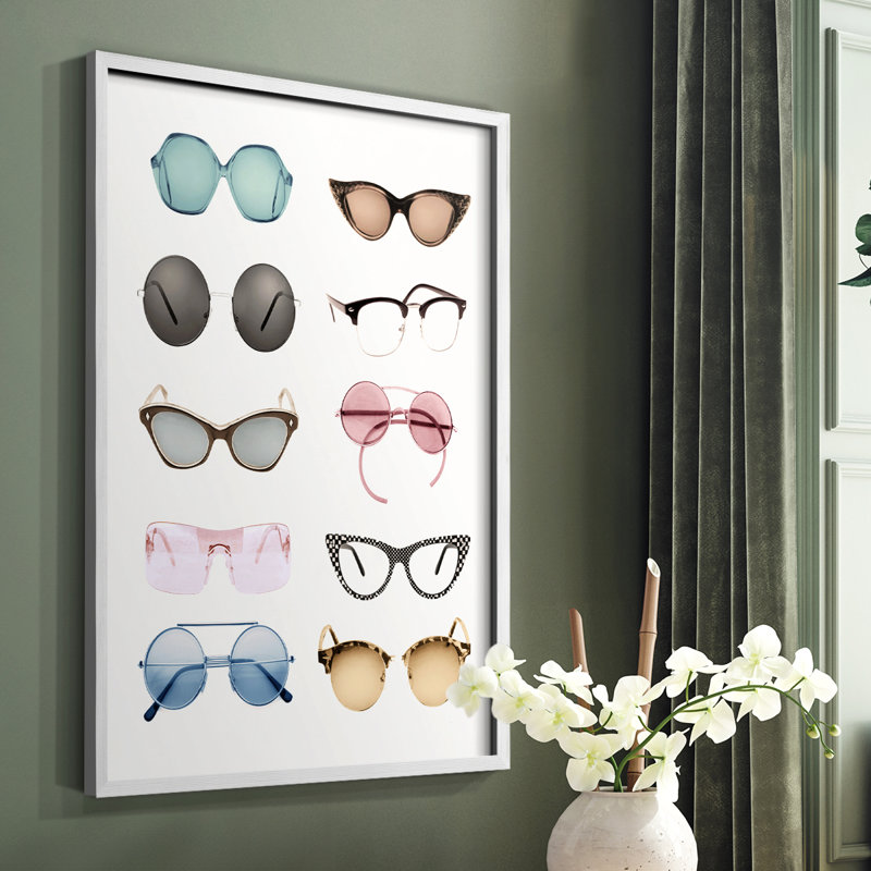 «Vintage Glasses II», reproduction encadrée - bois massif, Cadre simple blanc, H 20 po x l 16 po