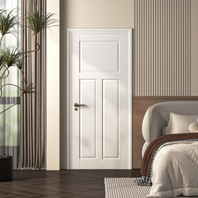 Porte de style shaker à 3 panneaux en bois manufacturé apprêté avec porte standard 24 po x 80 po