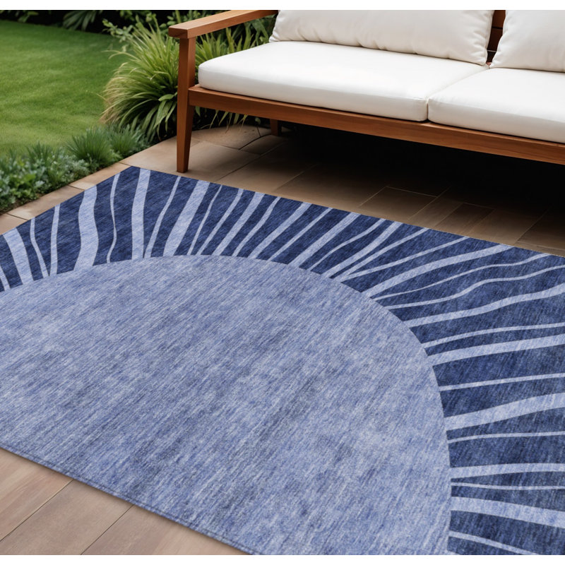 Tapis intérieur lavable abstrait bleu marine et bleu ciel HomeRoots 8 pi x 10 pi