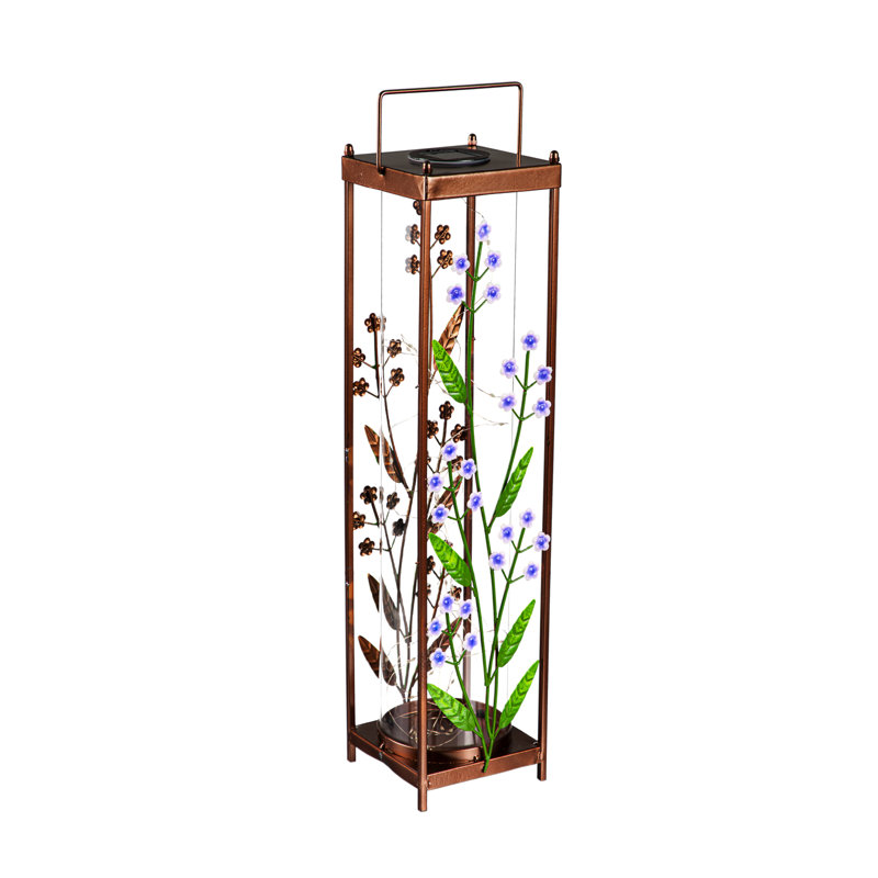 Lanterne solaire 22,5 "H, fleurs sauvages mauves