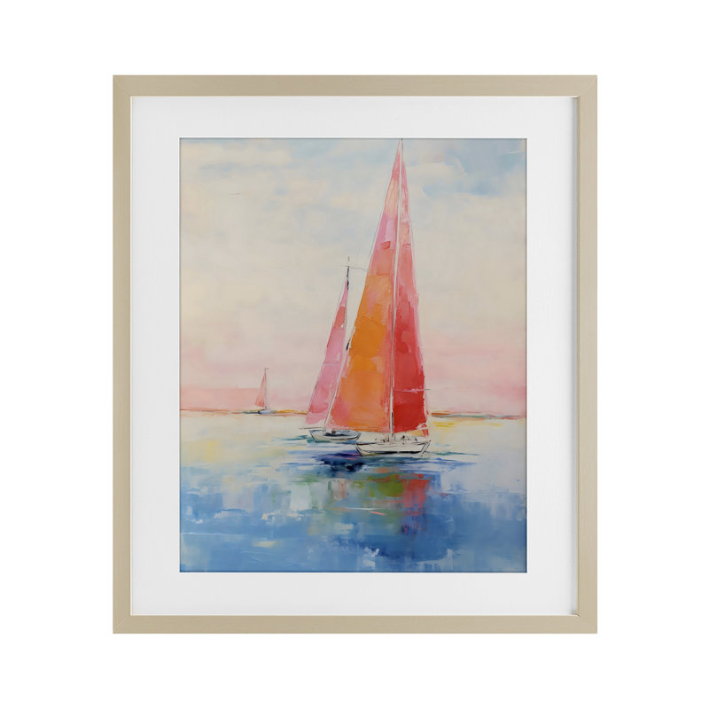Impression sous verre Peachy Sails Impression, conçue par LSR Design Studio, H 21 po x l 17 po, Cadre de récolte en pin