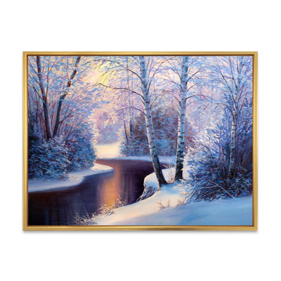 Forêt de Noël avec rivière et arbres I - peinture sur toile