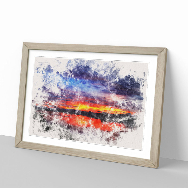 Sunset over Laos Lake - Picture Frame Painting, Oak Framed, 27cm H x 36cm W x 2cm D