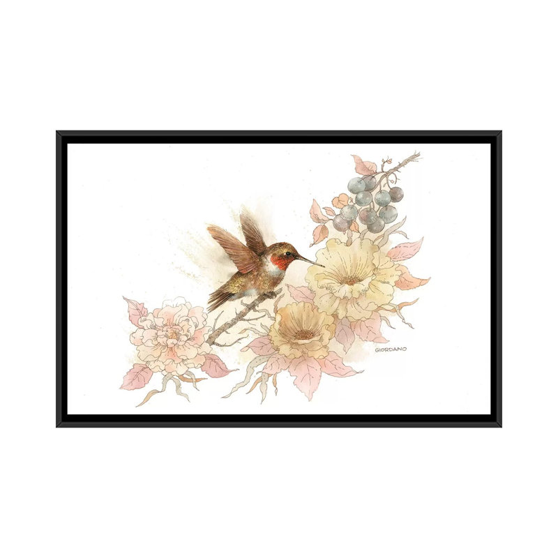 Colibri vignette - impression d'art graphique, Aucun mat, H 18 po x l 26 po x P 1,5 po, Toile avec cadre noir