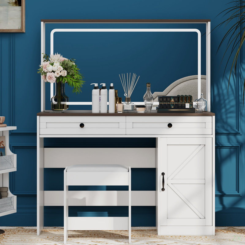 Coiffeuse 43,3 ", table de maquillage avec grand miroir et bande lumineuse à DEL