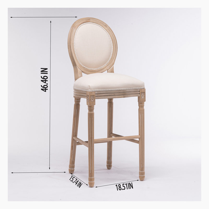 Country Wooden Barstools with Upholstered Seating, Beige