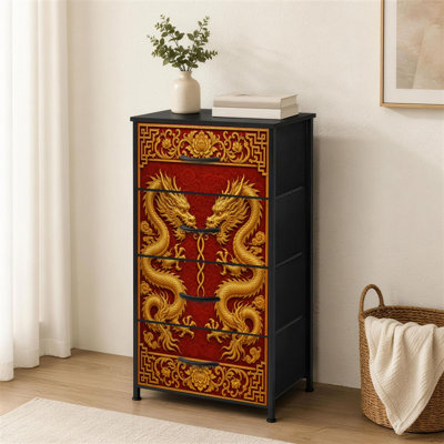 Commode à 4 tiroirs pour chambre à coucher Dragon chinois motifs très artistiques Petite commode à vêtements pour commode avec commode