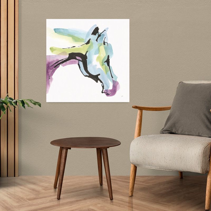 Chevaux rois contemporains III avec art abstrait noir, H 24 po x l 24 po