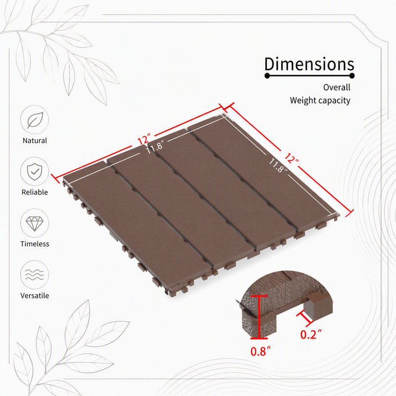 Dalles de terrasse emboîtables en plastique durable, paquet de 44, 30 x 30 cm, imperméables et faciles à installer pour une utilisation intérieure et extérieure, marron