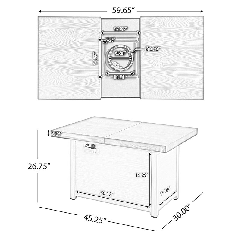 Rectangle Aluminum Alloy Fire Pit Table with Extendable Design, 50,000 BTU