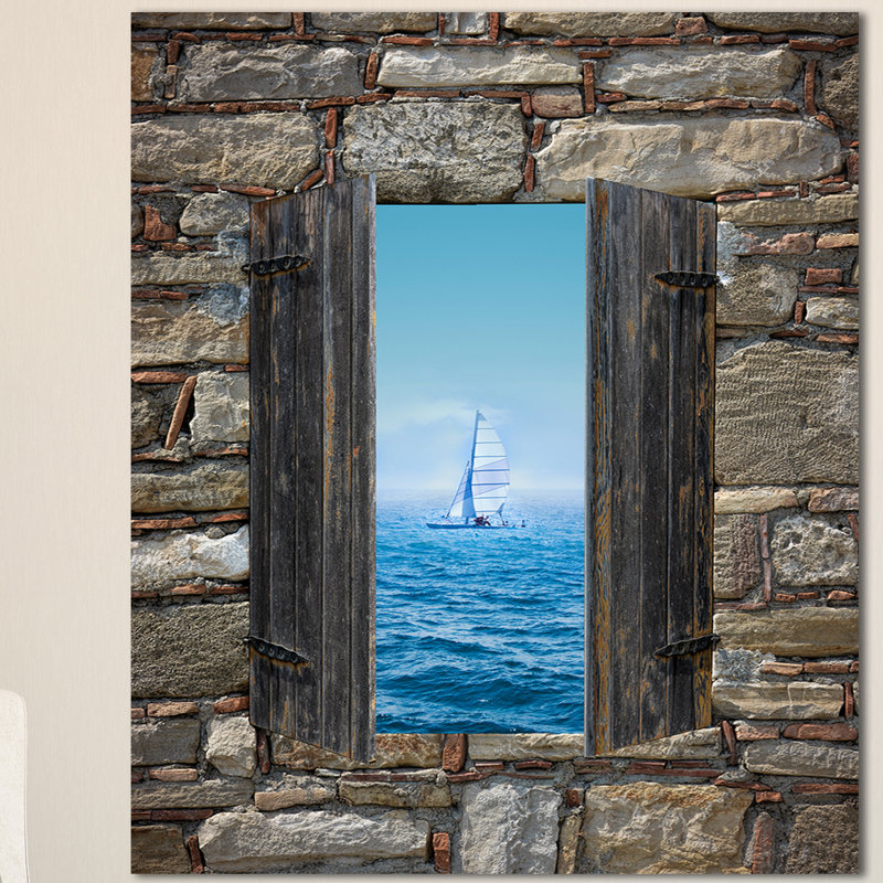 Fenêtre ouverte sur un bateau à voile - reproduction de photo sur toile tendue, H 40 po x l 30 po x P 1 po