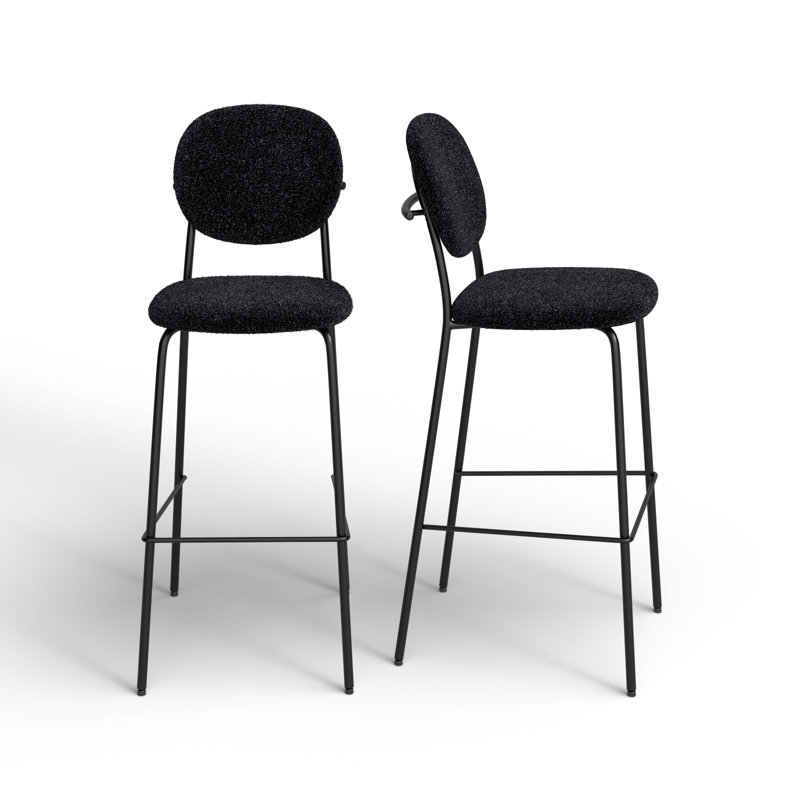 Alec Boucle Bar & Counter Stool, Black, Bar Stool (29.50” Seat Height)