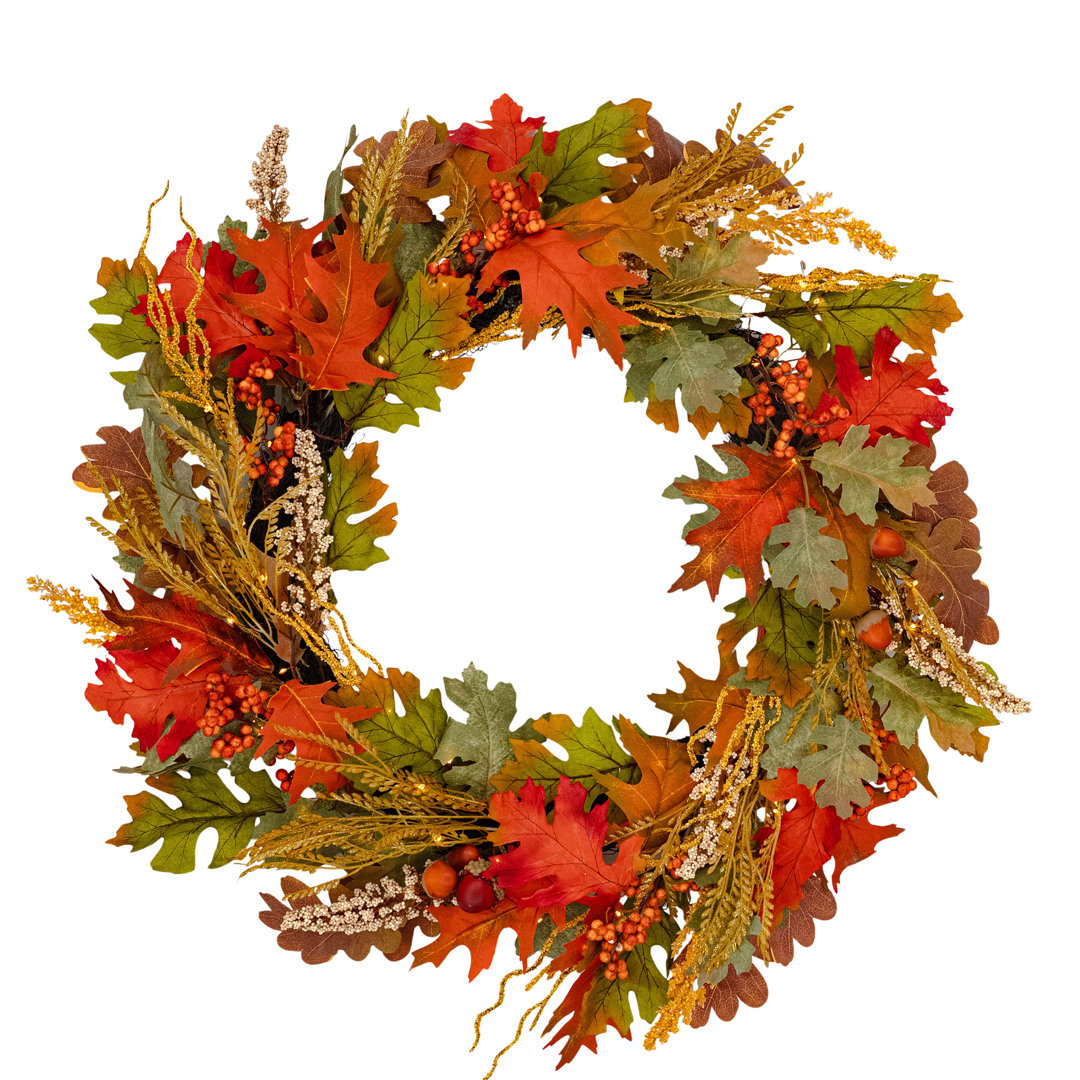 AUTUMN FOREST - 26" Wreath with Warm White LED Microbulbs