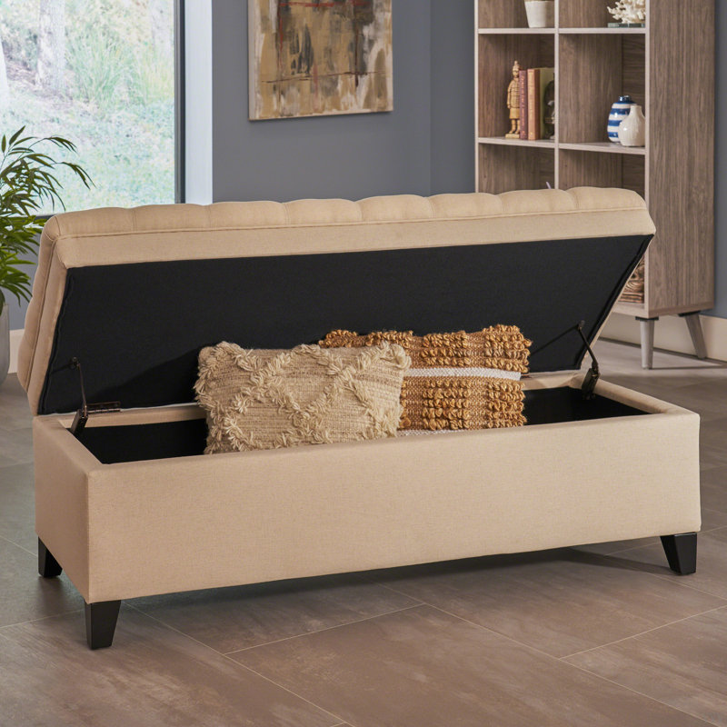 Twania Polyester Upholstered Storage Bench, Beige