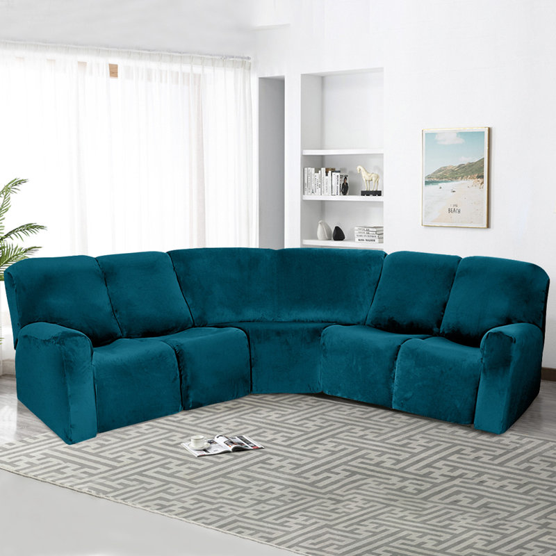 Housse pour canapé modulaire en velours extensible 7 pièces - Housse pour canapé en L inclinable - Lavable