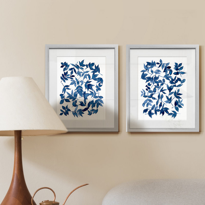 Indigo Fallen Leaves I-ensemble de 2 reproductions d’art graphique encadrées sur papier