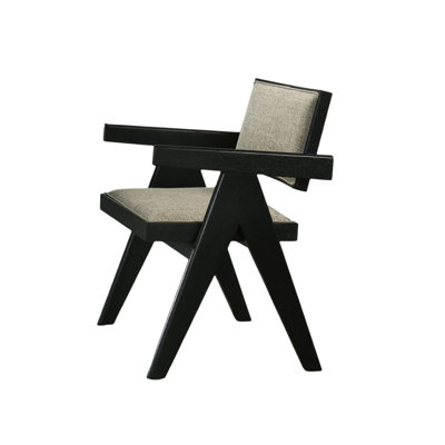 2pc Dining Arm Chairs In Black With Gray Upholstery, Look And Of 2, Chic