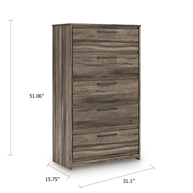 Grande commode Eli, 5 tiroirs avec longues poignées, brun bois vieilli