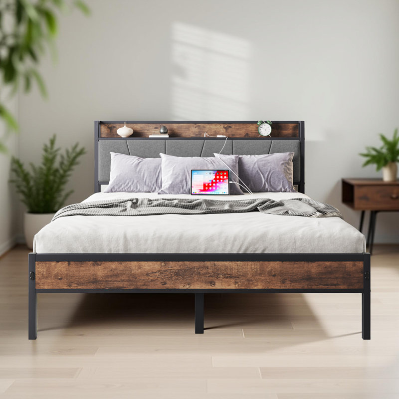 Queen Size White Metal Platform Bed Frame