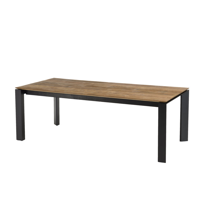Eliass Extendable Oak Solid Wood Top Metal Base Dining Table