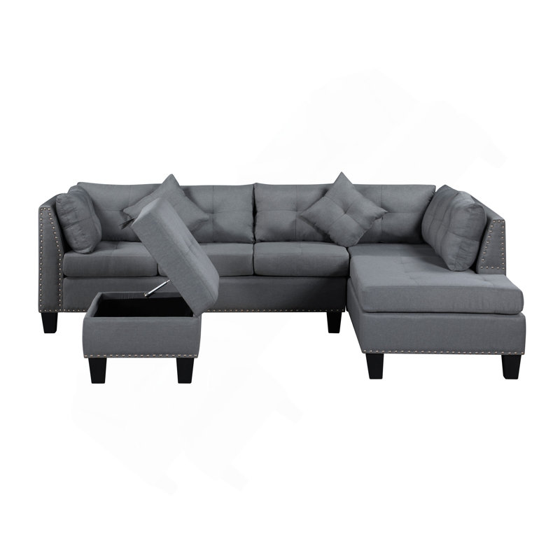 104.5" Upholstered Sofa,Chaise & Ottoman