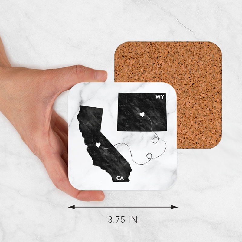 Cork Square 4 Piece Coaster Set, California/Wyoming