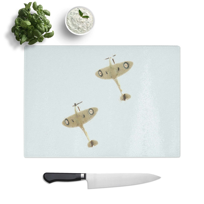Tempered Glass Raf Spitfire Planes Chopping Board, 28.5 cm W x 20 cm L