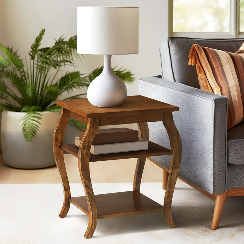 Table d'appoint en noyer - 2 tablettes et pieds carrés en noyer