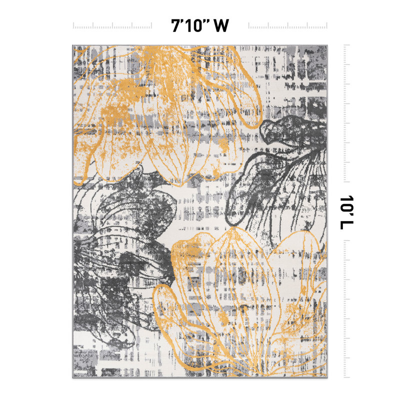 Dionta Abstract Floral Area Rug, Rectangle 7'10" x 10', Yellow