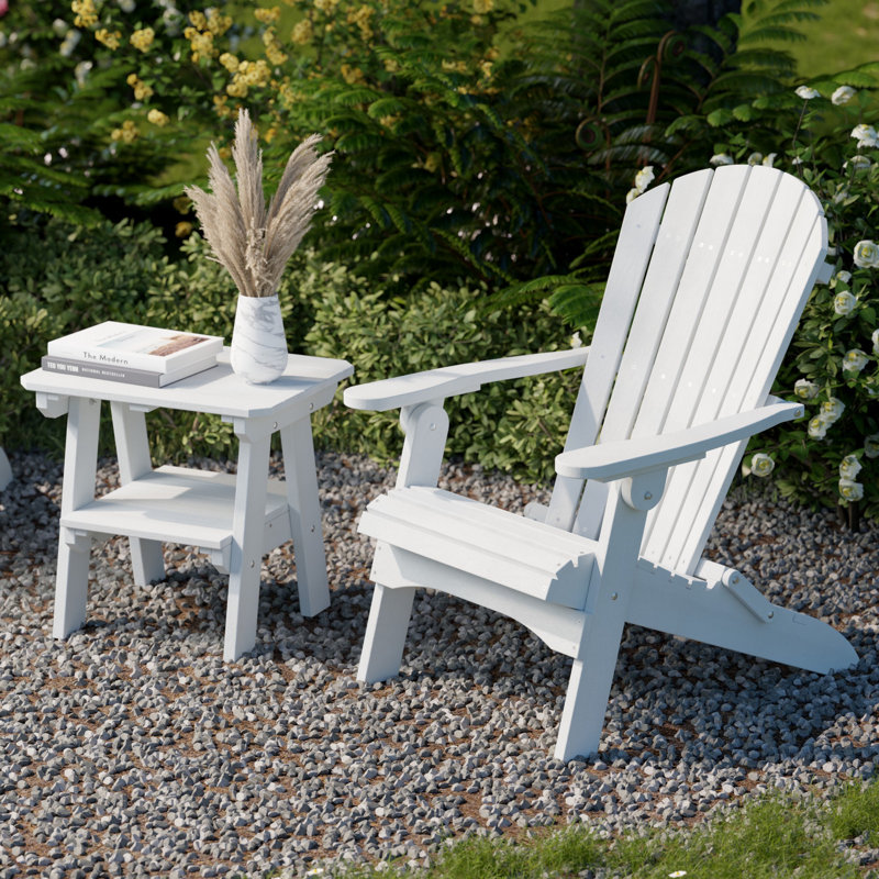 Heritage 3-Piece Folding Adirondack Set with Side Table, White