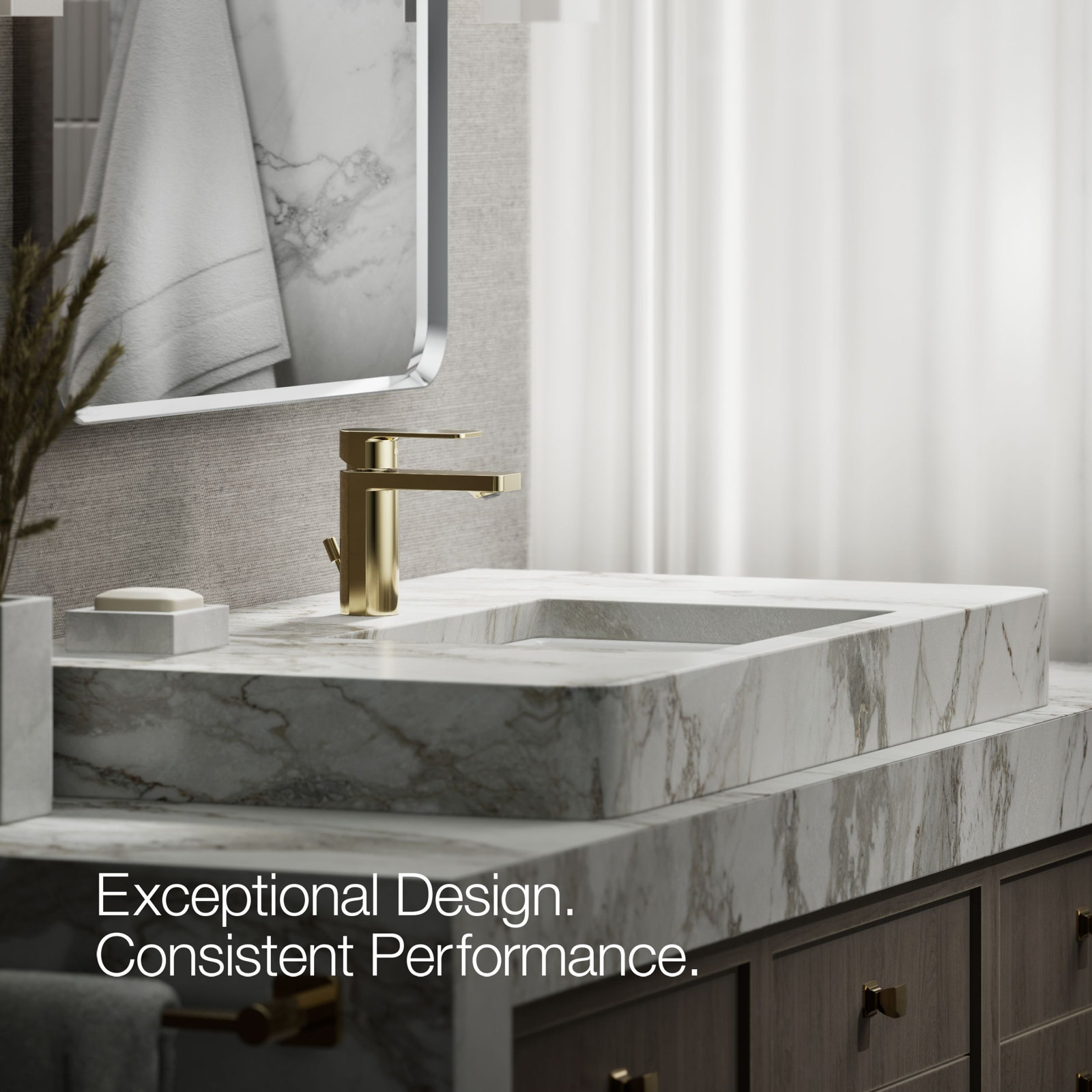 Parallel Single Hole Bathroom Faucet with Drain Assembly, Vibrant French Gold