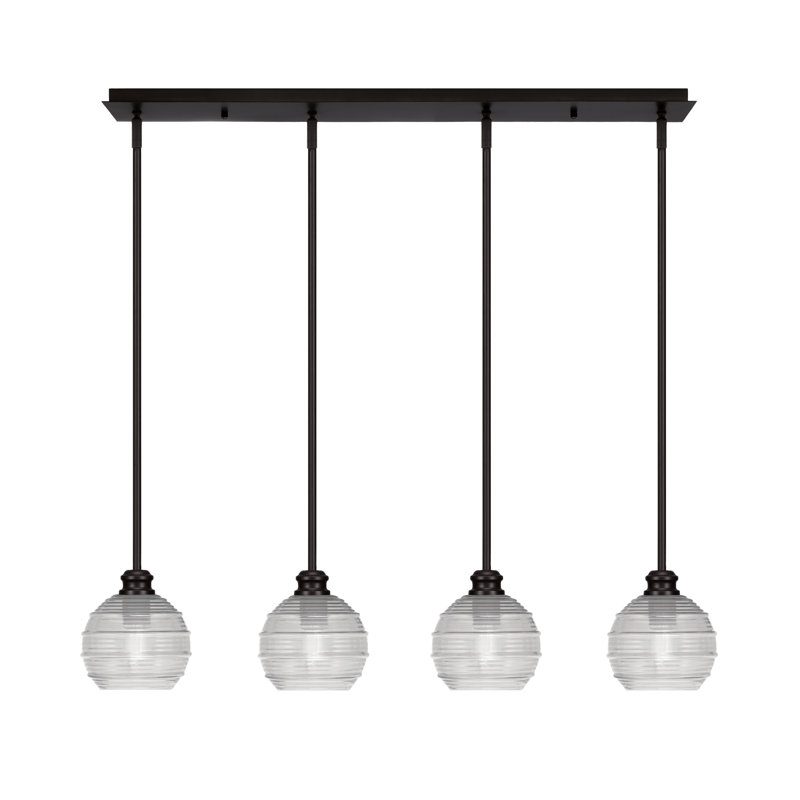 Luminaire suspendu linéaire 4 lumières avec verre de 6 po Edge, Espresso, Nervuré transparent