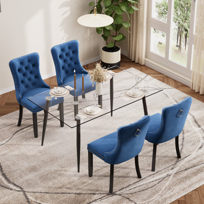 Modern Rectangular Dining Set with Tempered Glass Table and Tufted Dininig Chair for 4-6 Person