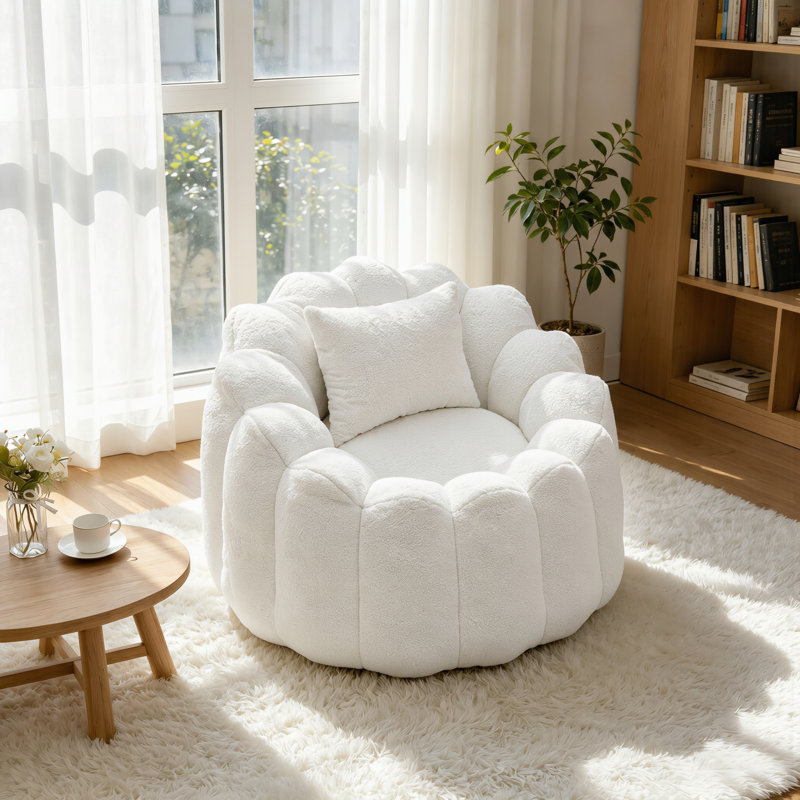 Fauteuil à billes à forme compressée simple pour adultes, fauteuil de lecture surdimensionné, Blanc