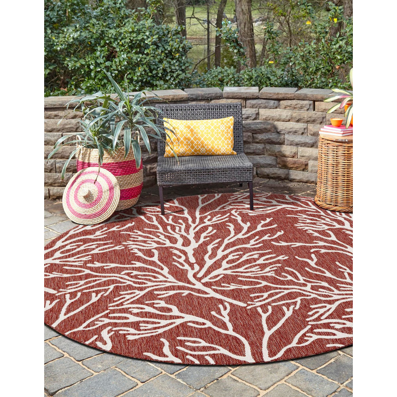 Contemporary Outdoor Ayton Area Rug Rust Red Colour, Rond 3 pi 1 po