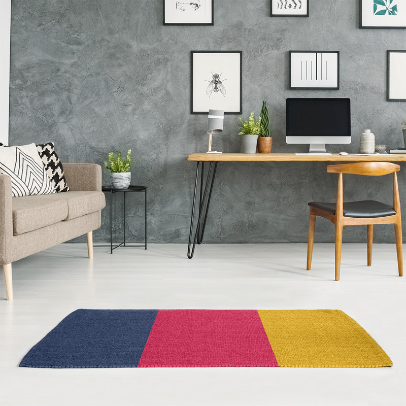 Tapis bleu marine/rouge écarlate tissé à plat Atlanta, Rectangle 5 pi x 7 pi