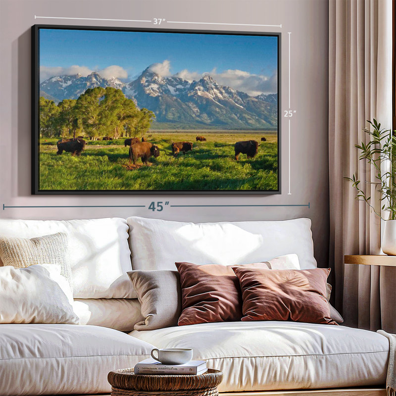 Animal «Grand Teton Pasturant Bisons», reproduction sur toile, H 25 po x l 37 po